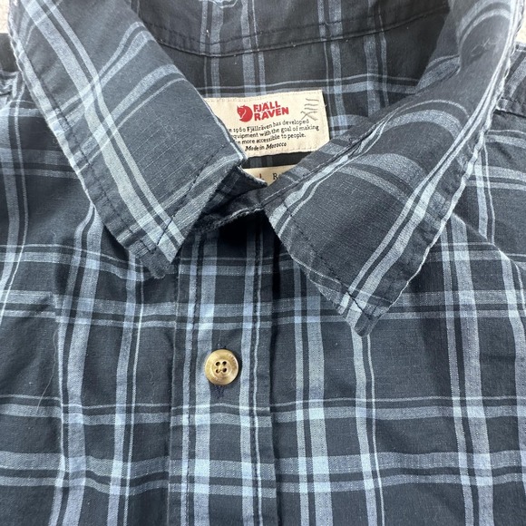 Fjallraven Ovik Lite Shirt Mens Large Blue Plaid Short Sleeve Button Up Outdoor - Picture 5 of 11